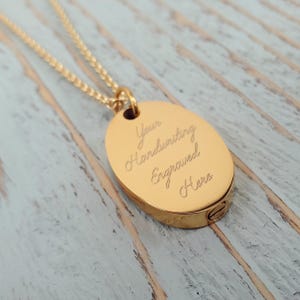 Custom Handwriting Engraved Urn Necklace - Gold Stainless Steel Cremation Ash Pendant - Pet Memorial