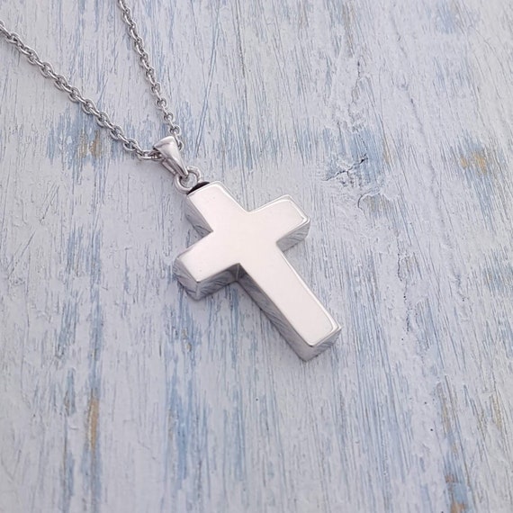 925 Sterling Silver Cross Religious Epoxy Rose Center Pendant Charm Necklace