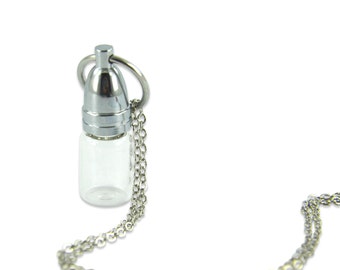 Glass Capsule Necklace - Glass Container Necklace -  Glass Vial Necklace Cremation Necklace Cremation Jewelry Key Chain