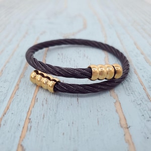 Braided Black Steel Urn Bracelet with Gold Accent - Custom Engraving