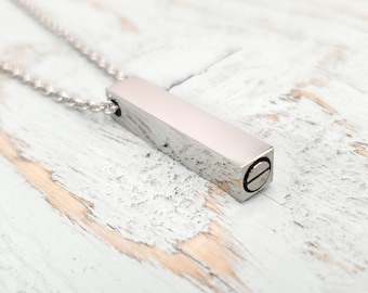 Silver Tube Cremation Necklace, Stainless Steel Ashes Urn Pendant, Personalized Engraved Memorial Gift for Pet or Loved One