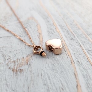 Rose Gold Heart Cremation Necklace: Ash Urn Memorial Keepsake, Personalized Pet Memorial Engraving image 5