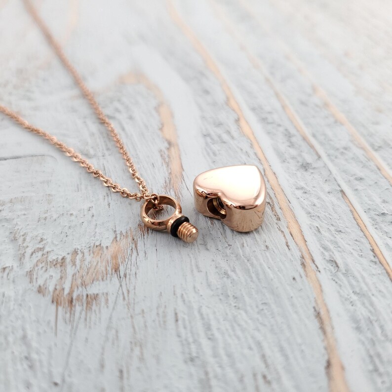 Rose Gold Heart Cremation Necklace: Ash Urn Memorial Keepsake, Personalized Pet Memorial Engraving image 5