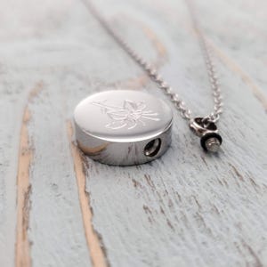 Lily Flower Urn Pendant Necklace: Stainless Steel Memorial Jewelry, Custom Engraving Pet image 5