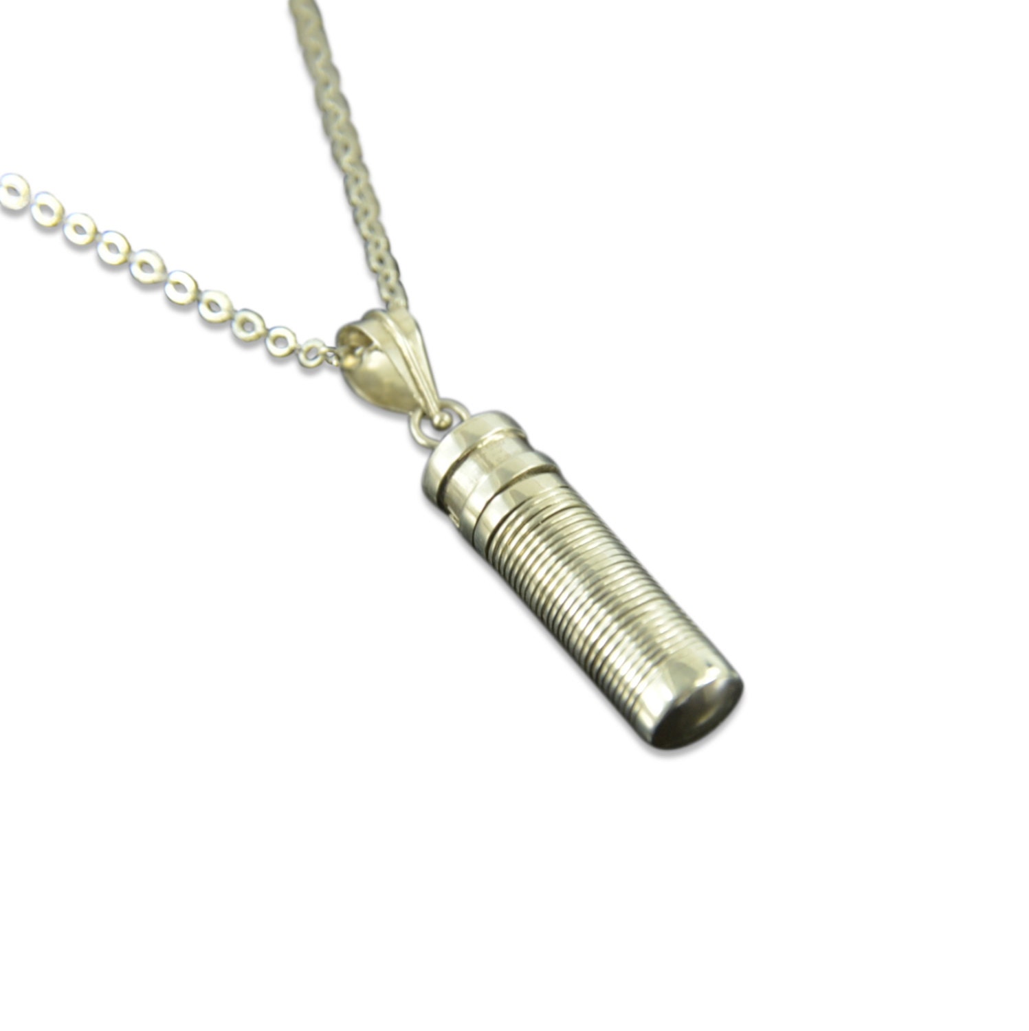 Sterling Silver Vial Necklace Cylinder Pill Pendant Etsy