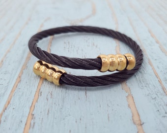 Men's Urn Bracelet in Black and Gold Braided Stainless Steel with Free Gift Wrap and Custom Engraving