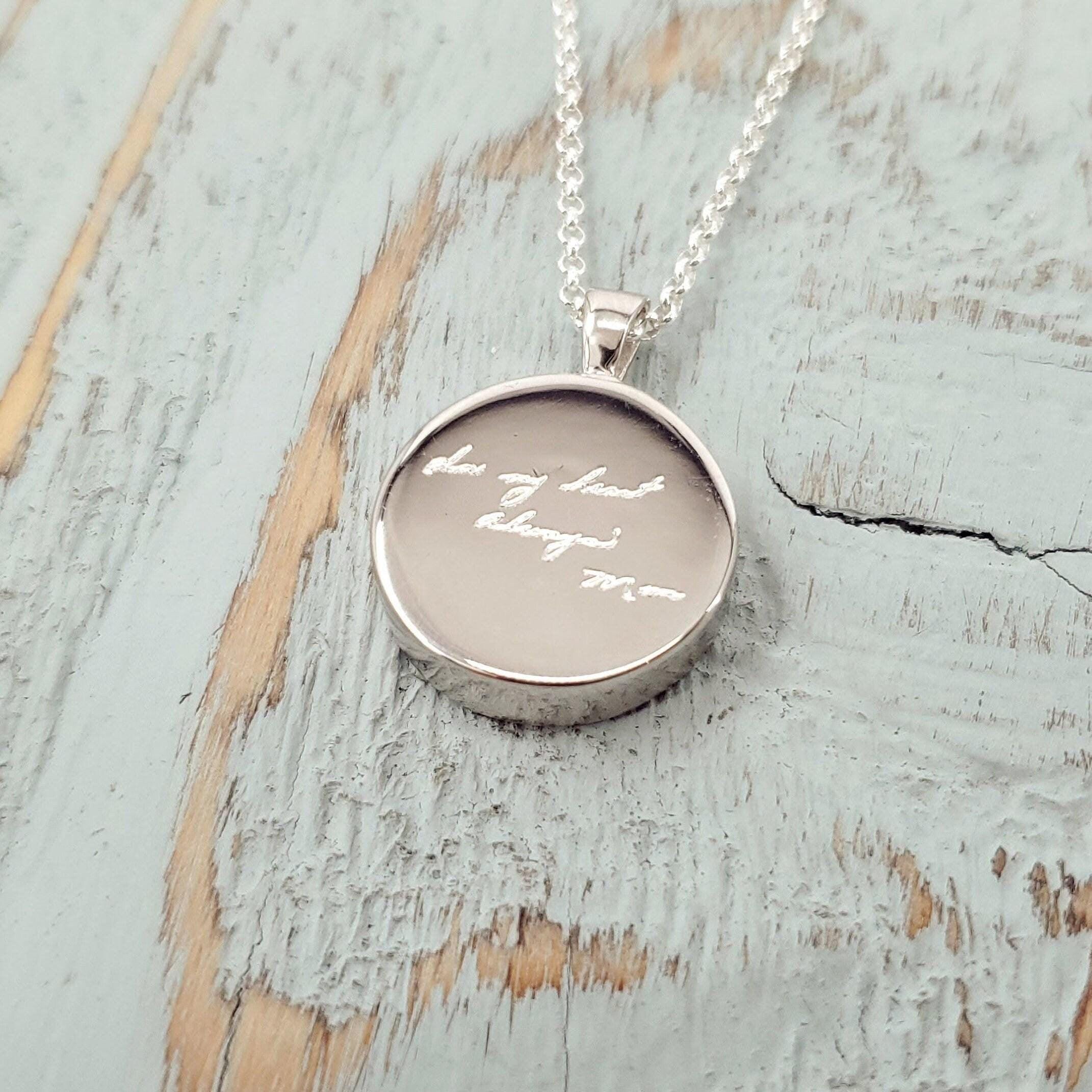 Your Hand Writing Photo Custom Engraved Circle Cremation Ash Urn Pendant Necklace in Solid 925 Sterling Silver Personalized Symbol Name Date