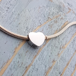 Heart Cremation Ash Urn Charm Bead: Pandora Compatible, Engraved Stainless Steel