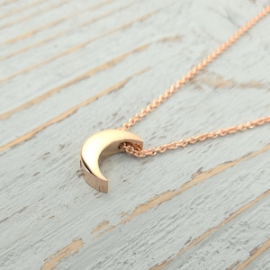Rose Gold Personalized Crescent Moon Cremation Necklace – Custom Engraved Stainless Steel Urn Pendant for Ashes – Memorial Keepsake Jewelry