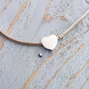Heart Cremation Ash Urn Charm Bead: Pandora Compatible, Engraved Stainless Steel image 4