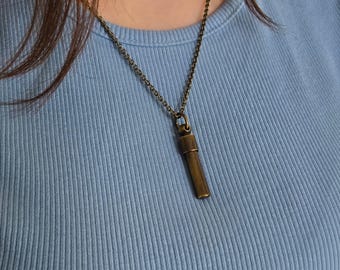 Tiny Ash Urn Charm Pendant Necklace: Antique Brass