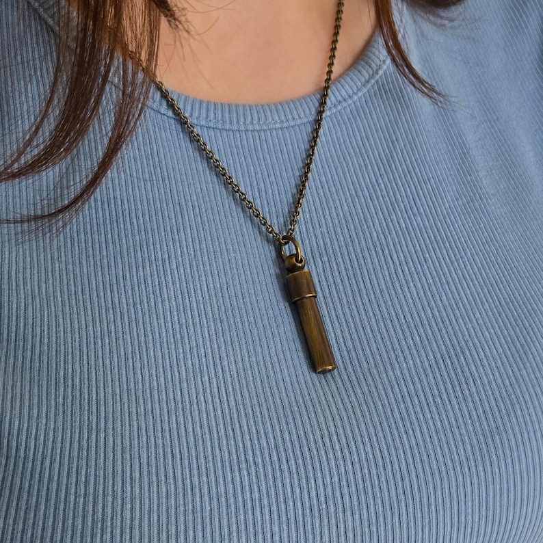 Tiny Ash Urn Charm Pendant Necklace: Antique Brass image 1
