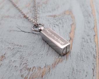 Bar Ash Urn Necklace: Solid 925 Sterling Silver Cremation Jewelry with Personalized Custom Engraving - Pet Memorial
