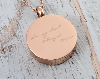 Custom Handwriting Cremation Urn Necklace: Rose Gold Stainless Steel Ash Keepsake -  Pet Memorial