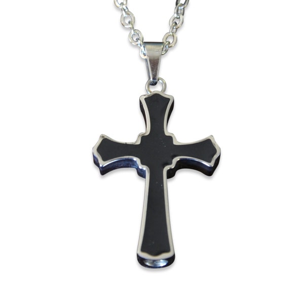 Cross Cremation Necklace Gothic Silver Black Cross Cremation Jewelry Pendant Urn Necklace Stainless Steel Just Vial Engraving Available