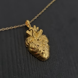 Colar com pingente de urna de cinzas de cremação anatômica em forma de coração dourado - Prata esterlina 925 banhada a ouro maciço Vermeil - Letra de nome personalizada