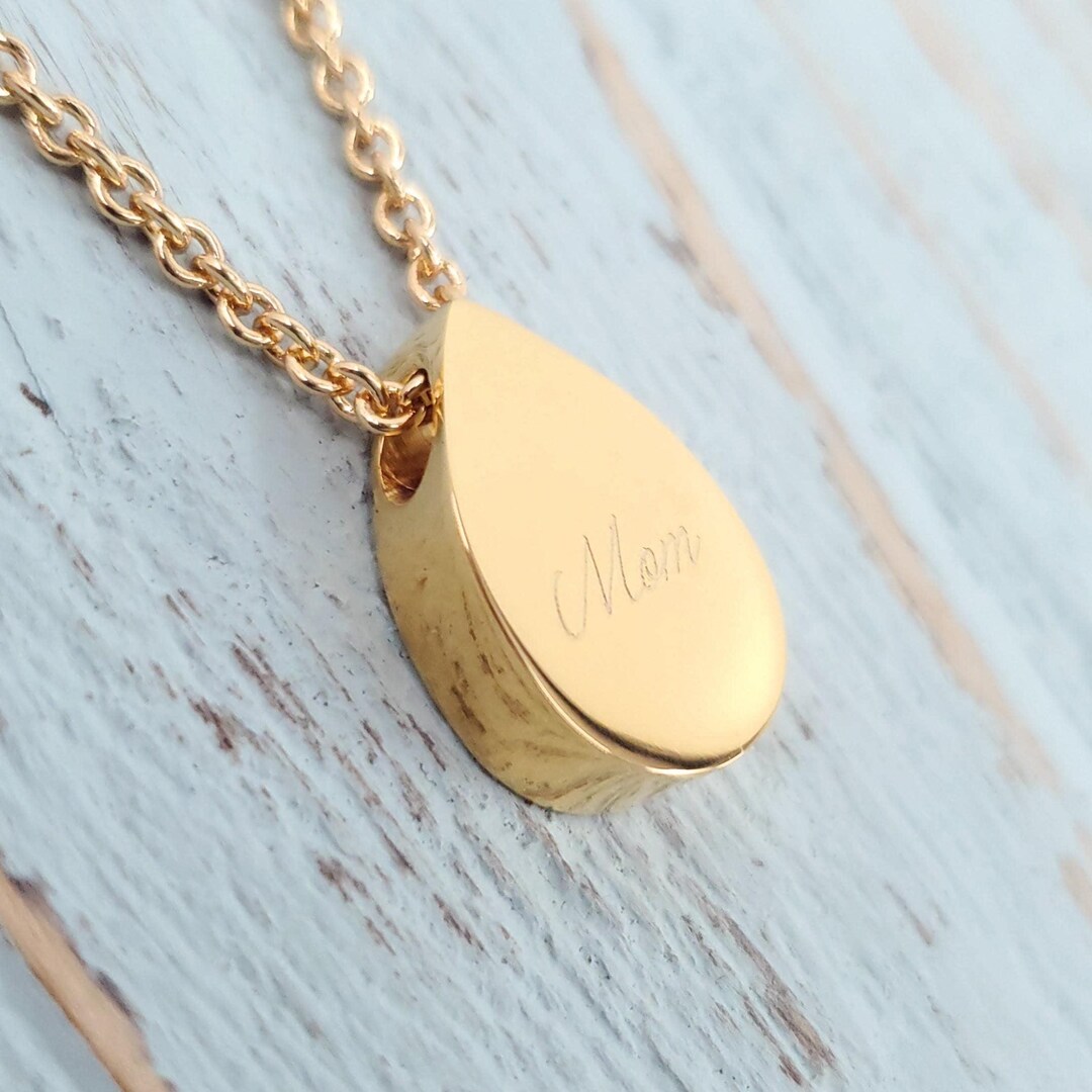 Stainless Steel Teardrop Cremation Urn Pendant - 13x28mm Memorial Keepsake Necklace