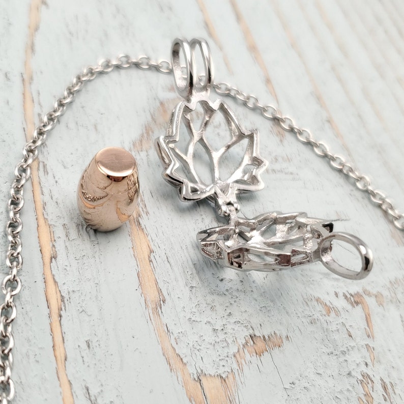 Silver and Gold Lotus Flower Cremate Ash Urn Pendant Memorial Necklace Hung on a Matching Necklace Solid Hypoallergenic Stainless Steel