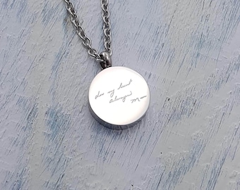 Custom Engraved Cremation Urn Necklace, Handwriting Memorial Jewelry, Stainless Steel Ashes Pendant, Pet or Loved One Keepsake