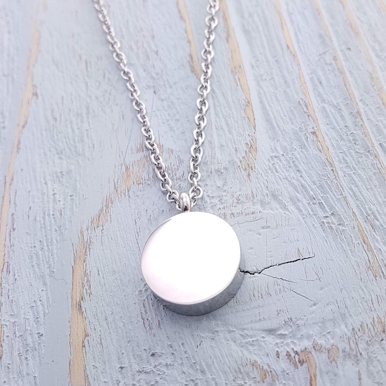 Solid Stainless Steel Circle Urn Pendant Necklace