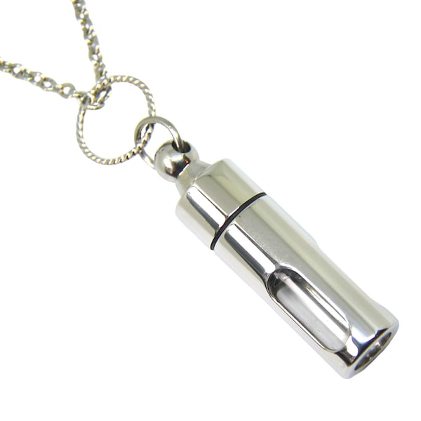 Slotted Silver and Glass Keepsake Memorial Cremation Vial Ashes Capsule Pendant Necklace