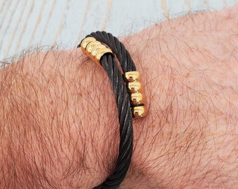 Men's Urn Bracelet in Black and Gold Braided Stainless Steel with Free Custom Engraving and Gift Wrapping Available