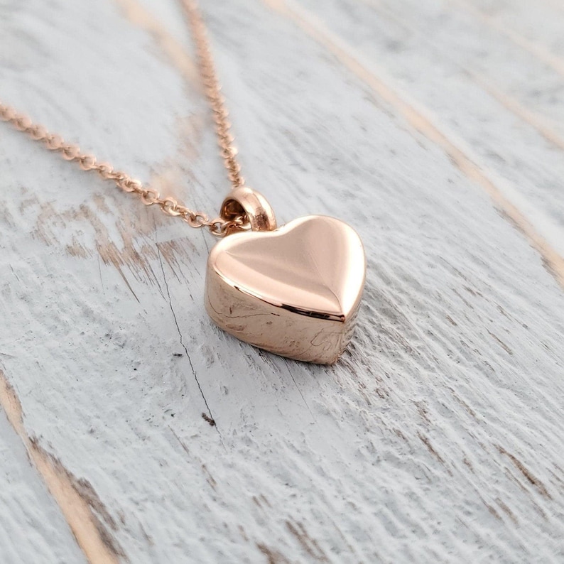 Rose Gold Heart Cremation Necklace: Ash Urn Memorial Keepsake, Personalized Pet Memorial Engraving image 2