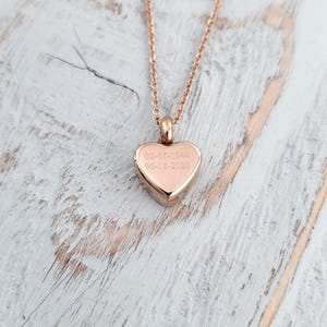 Rose Gold Heart Cremation Necklace: Ash Urn Memorial Keepsake, Personalized Pet Memorial Engraving image 4