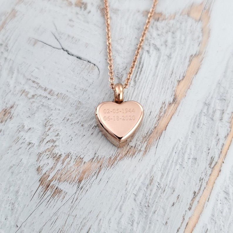 Rose Gold Heart Cremation Necklace: Ash Urn Memorial Keepsake, Personalized Pet Memorial Engraving image 4