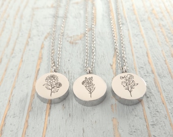 Custom Birth Flower Cremation Urn Pendant Necklace: Silver Hypoallergenic Stainless Steel with Personalized Engraving -  Pet Memorial