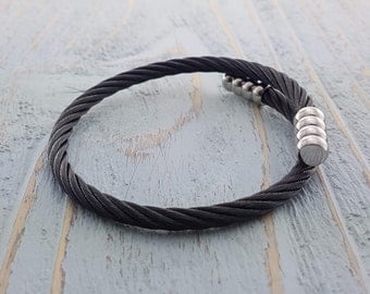 Men's Urn Bracelet in Black and Silver Braided Stainless Steel Cremation Personalized for Man Unisex Ashes Jewelry for Him Custom Engraved