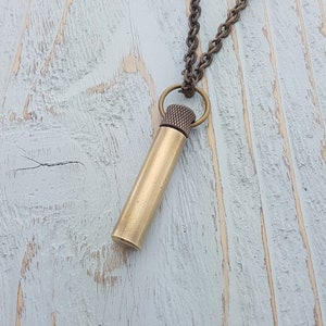 Brass Capsule Pendant Necklace - Pill Container - Cremation Ash Urn - Free Custom Engraving Available - Hung on a Matching Chain