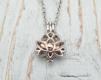 Lotus Blume Feuer Asche Halskette: Silber & Rosegold Edelstahl Urne Anhänger - Haustier-Denkmal