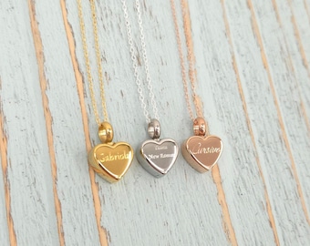 Heart Urn Necklace: Stainless Steel Cremation Jewelry - Ash Keepsake - Multiple Colors - Engraving Pet Memorial Both Sides