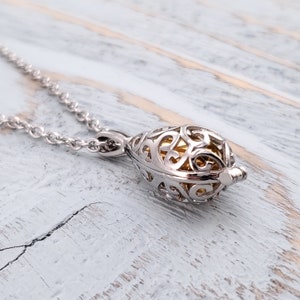 Silver and Gold Tear Drop Filigree Cremate Ash Urn Pendant Memorial Necklace - Gold Stainless Steel Insert - Bereavement Gift