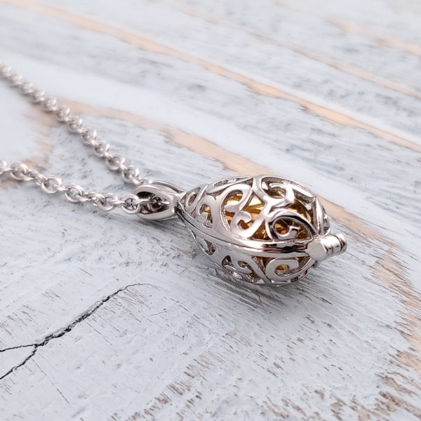 Silver and Gold Tear Drop Filigree Cremate Ash Urn Pendant Memorial Necklace - Gold Stainless Steel Insert - Bereavement Gift