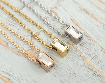 Crystal Cremation Necklace, Stainless Steel Ashes Urn Pendant, Personalized Engraved Memorial Jewelry Keepsake