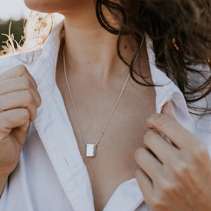 Sterling Silver Cube Bar Ash Urn Charm Pendant Necklace