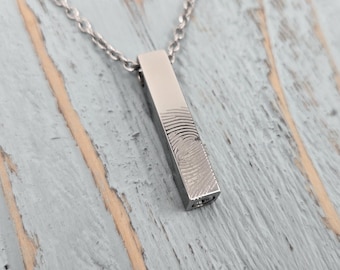 Fingerprint Engraved Ash Urn Necklace: Stainless Steel Cremation Pendant -  Pet Memorial