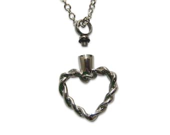 Silver Braided Heart Cremation Ash Urn Pendant Necklace - Solid Stainless Steel - Multiple Chain Lengths Available