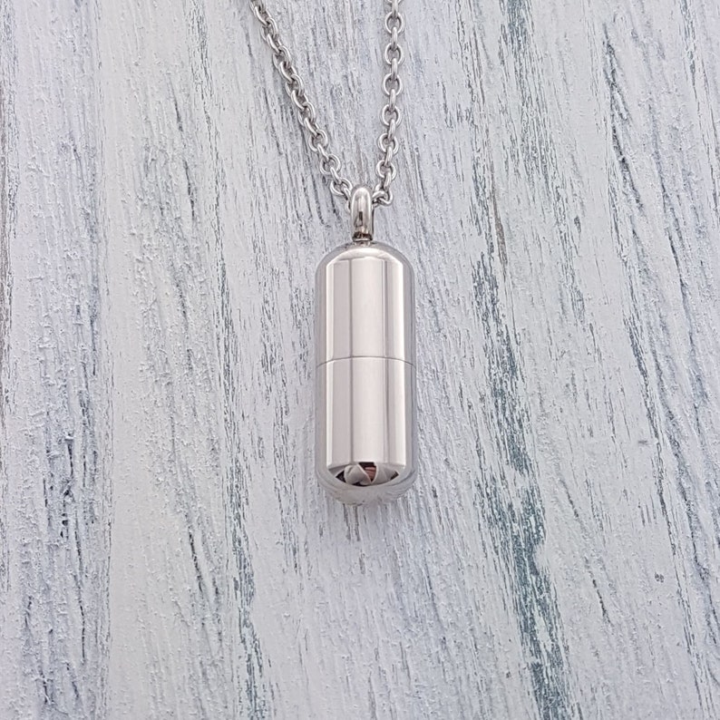 Silver Pill Shaped Container Vial Pendant Necklace Solid | Etsy