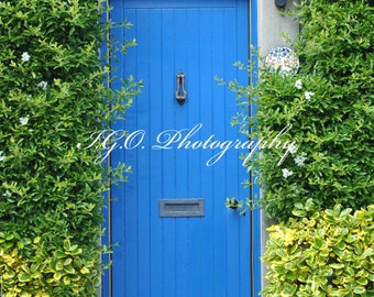 Landscape and Architecture Photography -Scottish Highland Cottage - Blue Wooden Door - Door Photography - Wall Art