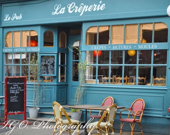 Landscape and Architecture Photography -Cafe in Honfleur - Normandy France - Wall Art - Travel Photography - French Photography - Room Decor