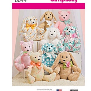 Simplicity 8044  Two piece Sewing Pattern for Plush Teddy Bear ,Dog or Rabbit Stuffed Animals Easy Make!