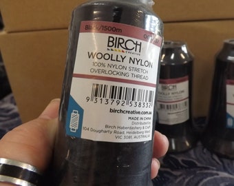Woolly Nylon Stretch Overlocking /Serger Thread  1500m White or Black  BIRCH x4