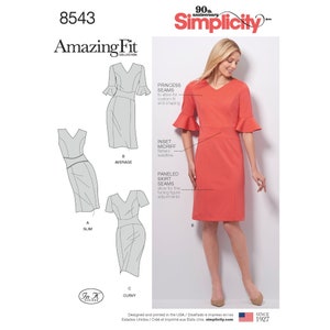 Simplicity  Sewing Pattern 8543 Amazing Fit  Womans dress Princess seams  sizes 10-18