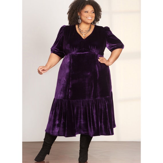 strapless open back dress Deep Purple Velvet Plus Size Girl’s Dress – Jasmine Elegant Midi Party Gown with Tulle Sleeves and 3D Floral Appliqués for Special Occasions 18-24 main image 0