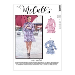M8089 Sewing Pattern  Ruffled day Dress Pattern W14-16-18-20-22 Frills and ruffled skirt neck /sleeves McCalls