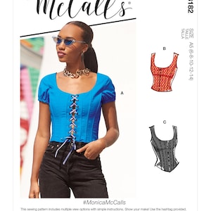 M8182 Corset Lace up or Zipper Front Top Sizes Womans 16 - 24 Mc&#39;Calls Paper Sewing Pattern Posted - No Print!