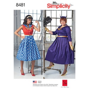 Simplicity 8481 Wonder woman/Batgirl  themed Rockabilly styled dress pattern   Cosplay Costume for Halloween